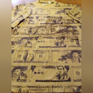 212 NYC Tanglewood Corp Beige XL All Over Vintage Graphic Money Print T-Shirt